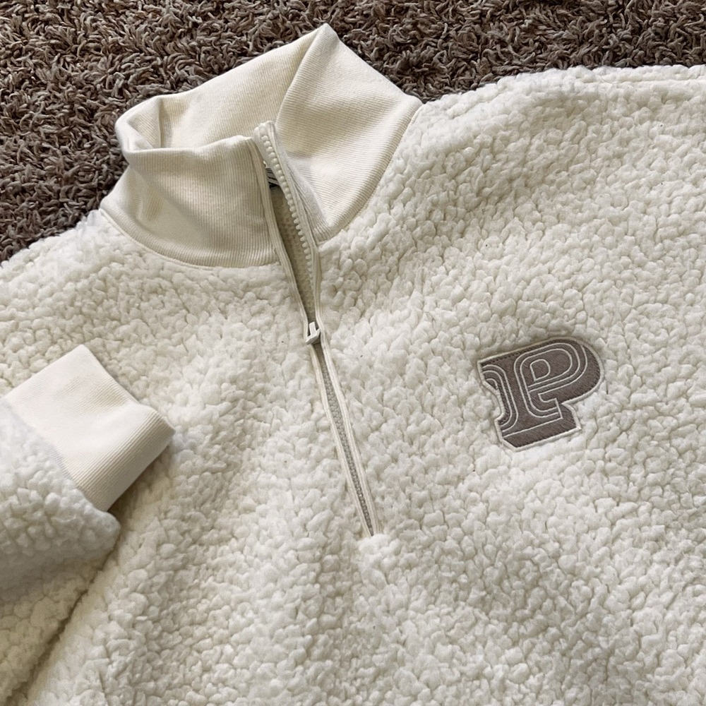 Victorias‎ Secret PINK Ivory Sherpa Fleece Half-zip Pullover Women's Small S